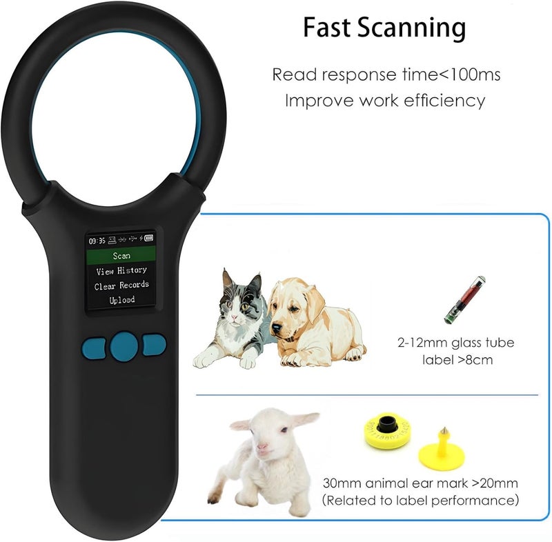 Rabitpos Pet Microchip Scanner, Animal Universal Microchip Tag Reader Scanner with 1.44” TFT Screen, 500 Pieces Data Storage, 800mAh Rechargeable Battery, 3-in-1 Connections - Image 4